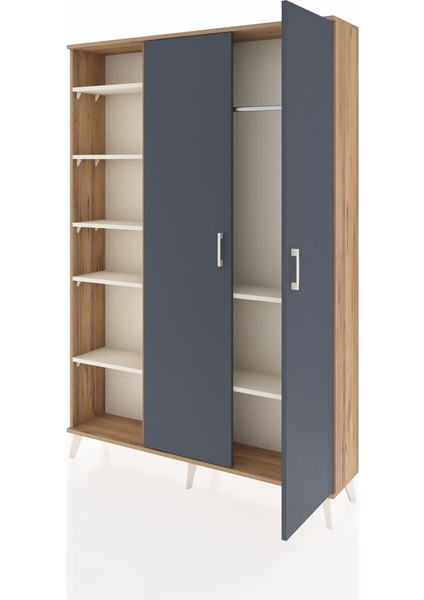 Arges Dolap 7 Raflı 2 Kapaklı Tek Askılı 132X30X195 Çam-Antrasit/aytaşı modelleri