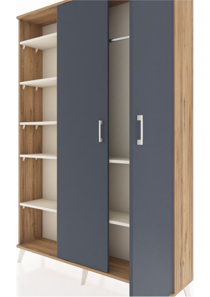 Arges Dolap 7 Raflı 2 Kapaklı Tek Askılı 132X30X195 Çam-Antrasit/aytaşı fırsatları