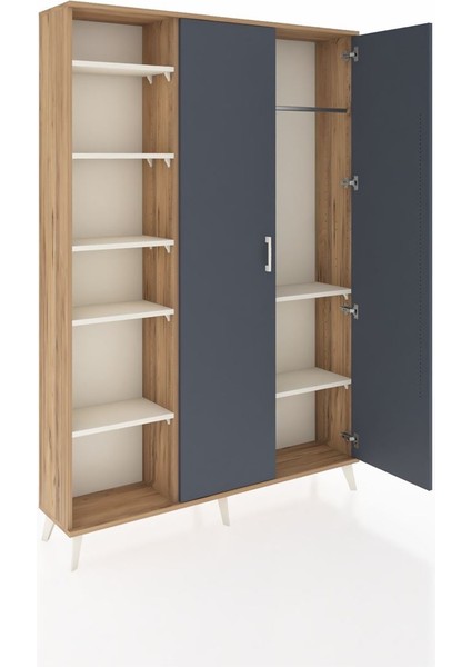Arges Dolap 7 Raflı 2 Kapaklı Tek Askılı 132X30X195 Çam-Antrasit/aytaşı indirimleri