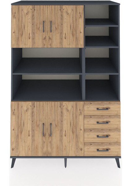 Kronos Dolap 9 Raflı 4 Çekmeceli 4 Kapaklı 132X59X195 Antrasit-Çam/çam