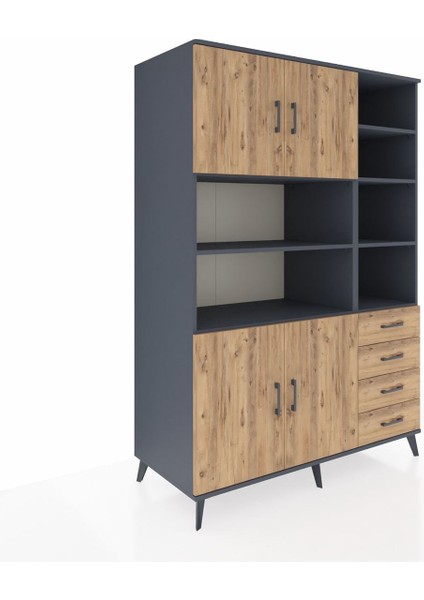 Kronos Dolap 9 Raflı 4 Çekmeceli 4 Kapaklı 132X59X195 Antrasit-Çam/çam fiyatları