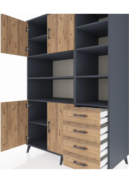 Kronos Dolap 9 Raflı 4 Çekmeceli 4 Kapaklı 132X59X195 Antrasit-Çam/çam fırsatları