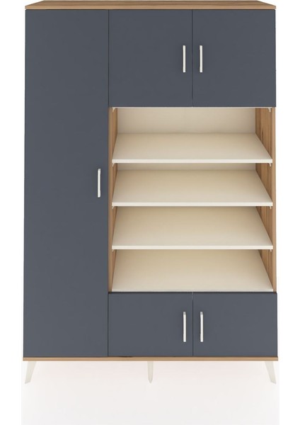 Hyperion Dolap 10 Raflı 5 Kapaklı 132X44X195 Çam-Antrasit/aytaşı