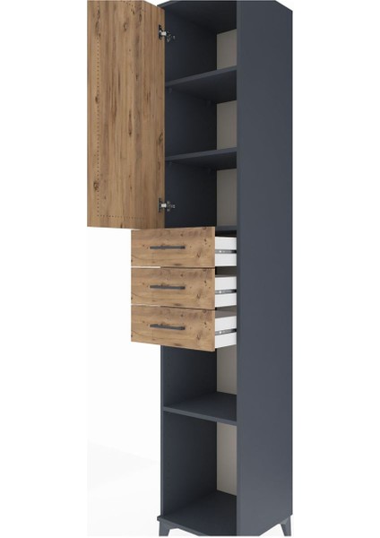 Hyperion Dolap 4 Raflı 3 Çekmeceli Tek Kapaklı 44X44X243 Antrasit-Çam indirimleri