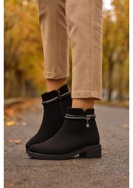 Kadın Cilt ve Nubuk Aksesuar Detaylı Fermuarlı Rahat Kışlık Bot Kaymaz Taban H01 fiyatları