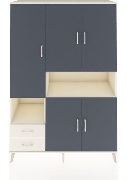 Hyperion Dolap 10 Raflı 2 Çekmeceli 5 Kapaklı 132X44X195 Aytaşı-Antrasit/aytaşı