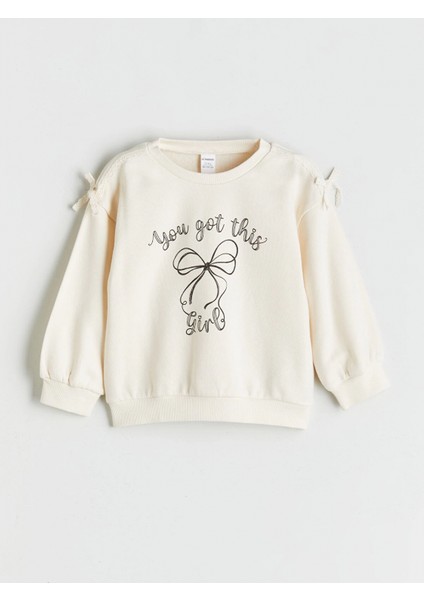 Lcw Kids Ekru Bisiklet Yaka Fiyonk Nakışlı Uzun Kollu Kız Çocuk Sweatshirt ve Tayt fırsatları