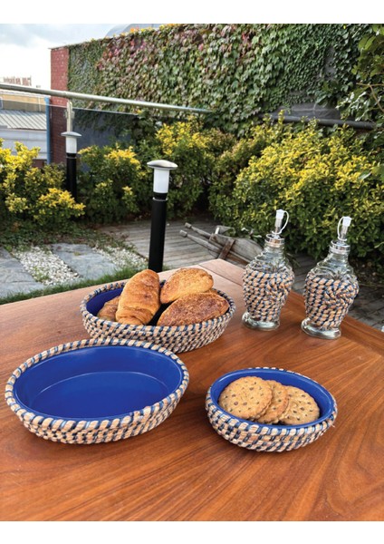 Hasır Görünümlü Leke Tutmaz 5’li Sofra Seti – Yağlık & Sirkelik Dahil El Yapımı Sunum Takımı