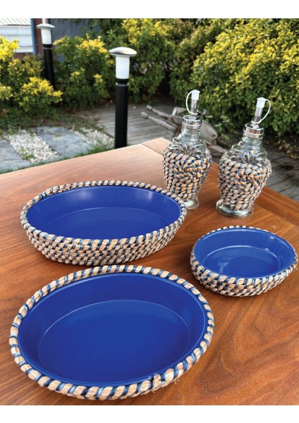 Hasır Görünümlü Leke Tutmaz 5’li Sofra Seti – Yağlık & Sirkelik Dahil El Yapımı Sunum Takımı fiyatları