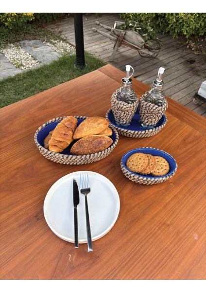Hasır Görünümlü Leke Tutmaz 5’li Sofra Seti – Yağlık & Sirkelik Dahil El Yapımı Sunum Takımı modelleri