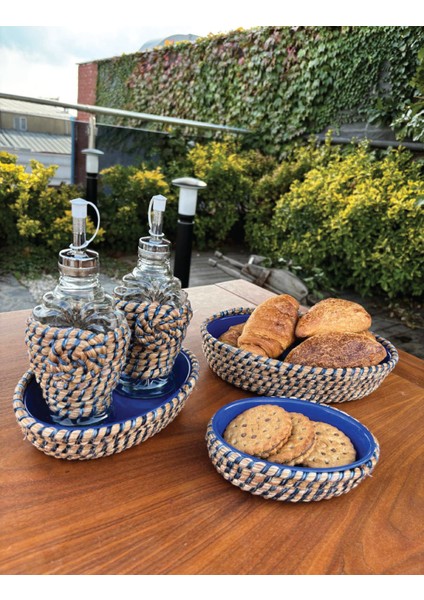 Hasır Görünümlü Leke Tutmaz 5’li Sofra Seti – Yağlık & Sirkelik Dahil El Yapımı Sunum Takımı fırsatları