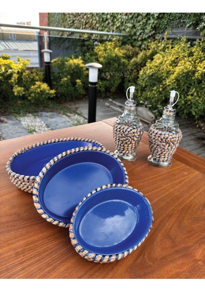 Hasır Görünümlü Leke Tutmaz 5’li Sofra Seti – Yağlık & Sirkelik Dahil El Yapımı Sunum Takımı indirimleri