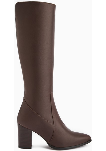 Vilda Hakiki Deri Kahve Sivri Burunlu Kadın Çizme