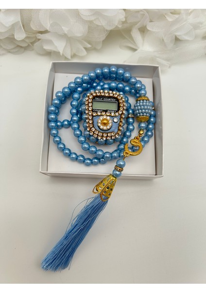 1 Adet Hediyelik Çeyizlik Kutulu Tesbih ve Taşlı Zikirmatik Seti ( Mevlit-Sünnet-Hac-Umre)