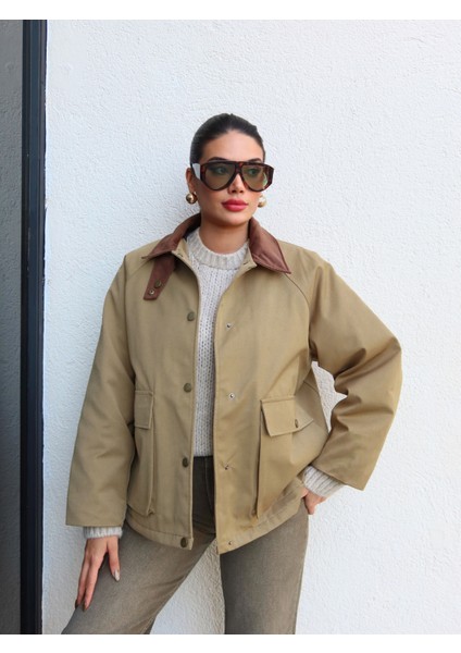Kadife Yaka Kapitone Dolgu Ceket