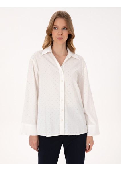 Kadın Beyaz Comfort Fit Uzun Kollu Gömlek 50313639-VR013 modelleri