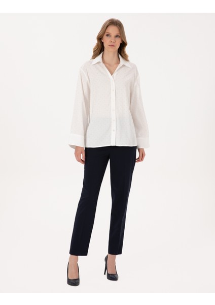 Kadın Beyaz Comfort Fit Uzun Kollu Gömlek 50313639-VR013 fırsatları