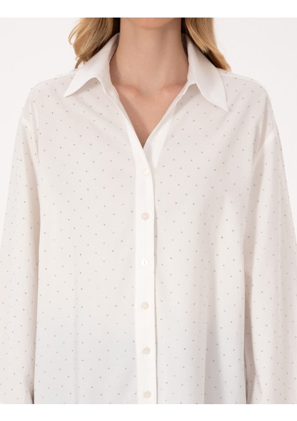 Kadın Beyaz Comfort Fit Uzun Kollu Gömlek 50313639-VR013