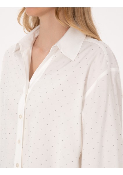 Kadın Beyaz Comfort Fit Uzun Kollu Gömlek 50313639-VR013