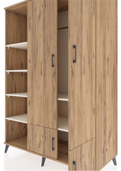 Kronos Dolap 6 Raflı 4 Kapaklı Tek Askılı 132X59X195 Çam-Çam/aytaşı fırsatları