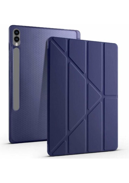 Galaxy Tab S9 Fe Ile Uyumlu Kalemlikli, Uyku Modlu, Mıknatıslı, Üçgen Standlı, Darbeye Dayanıklı Kaplama Akıllı Kılıf (Lacivert, Galaxy Tab S9 Fe)