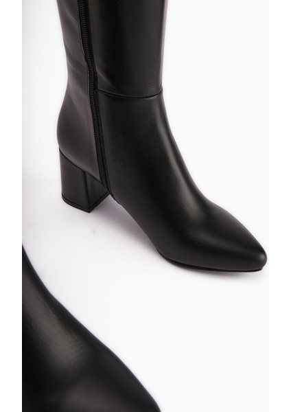 Velma Hakiki Deri Siyah Topuklu Kadın Çizme modelleri