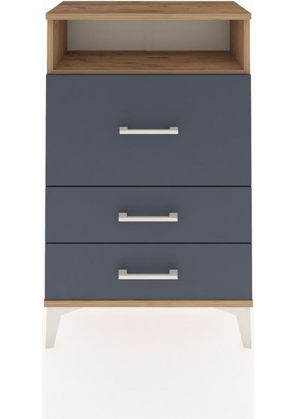 Arges Komodin Tek Raflı 3 Çekmeceli 60X30X96 Çam-Antrasit
