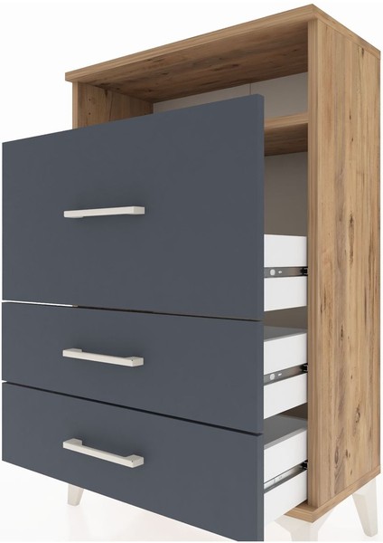 Arges Komodin Tek Raflı 3 Çekmeceli 60X30X96 Çam-Antrasit indirimleri