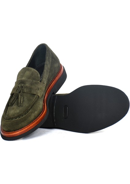 Hakiki Süet Deri Yeşil Loafer Erkek Ayakkabı Eva Taban- 4025 fırsatları