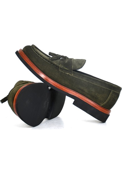 Hakiki Süet Deri Yeşil Loafer Erkek Ayakkabı Eva Taban- 4025 indirimleri