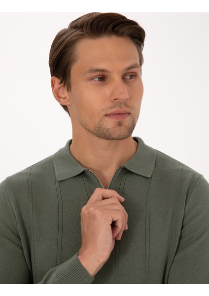 Erkek Duman Slim Fit Polo Yaka Fermuarlı Triko Kazak 50317398-VR210 fiyatları