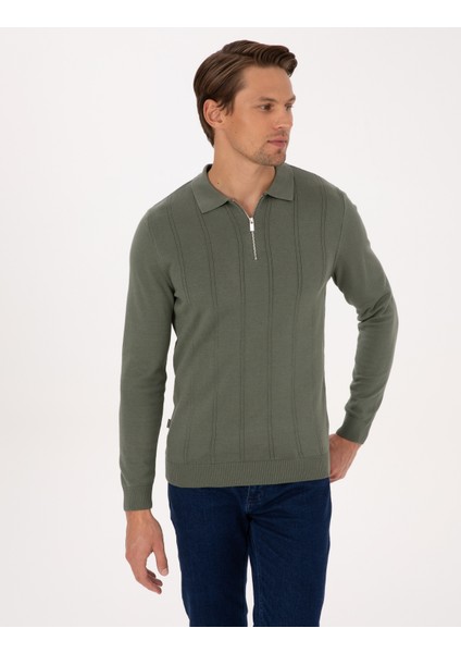 Erkek Duman Slim Fit Polo Yaka Fermuarlı Triko Kazak 50317398-VR210 modelleri