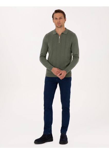 Erkek Duman Slim Fit Polo Yaka Fermuarlı Triko Kazak 50317398-VR210 fırsatları