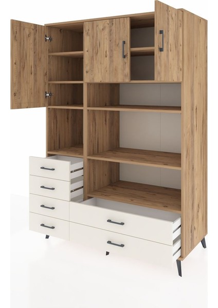 Kronos Dolap 9 Raflı 6 Çekmeceli 3 Kapaklı 132X59X195 Çam-Çam/aytaşı modelleri