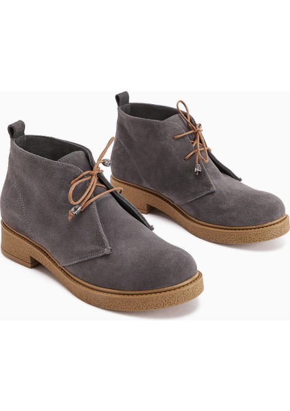 Henna Hakiki Deri Antrasit Süet Bağcıklı Kadın Bot fiyatları