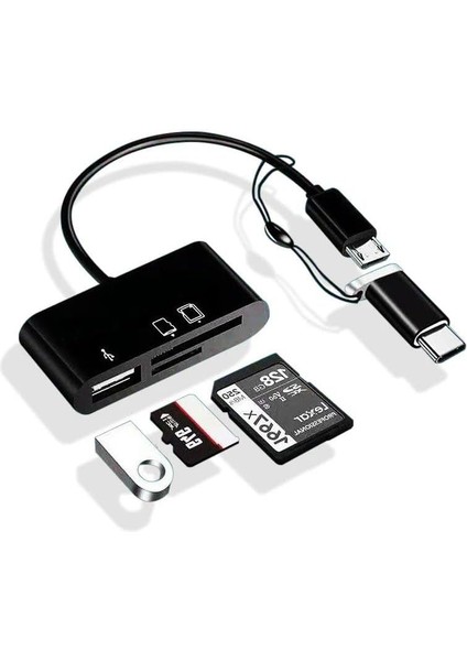 Type-C Micro USB 3in1 Sd Micrsd Kart Okuyucu Otg Çevirici Kablosu