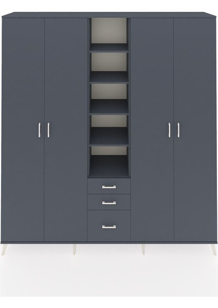 Hyperion Dolap 17 Raflı 3 Çekmeceli 4 Kapaklı 220X44X243 Antrasit-Antrasit/antrasit