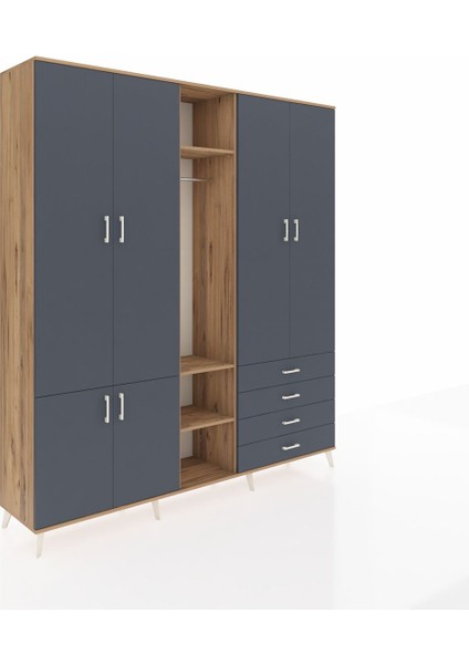 Hyperion Dolap 14 Raflı 4 Çekmeceli Tek Askılı 220X44X243 Çam-Antrasit/antrasit fiyatları