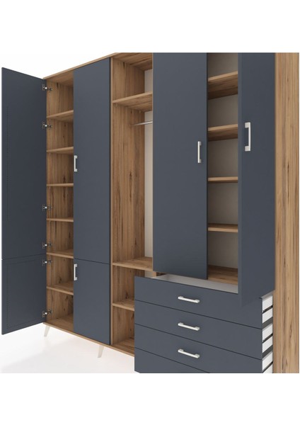 Hyperion Dolap 14 Raflı 4 Çekmeceli Tek Askılı 220X44X243 Çam-Antrasit/antrasit fırsatları