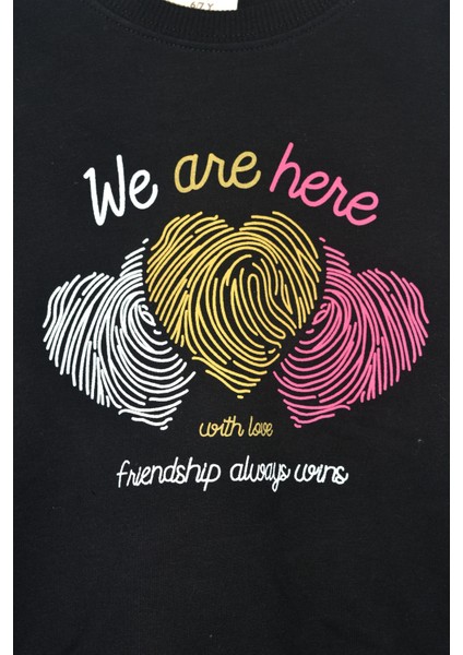 Kız Çocuk %100 Pamuk Kalp Desenli Bisiklet Yaka Trend Sweatshirt - 1022S fiyatları