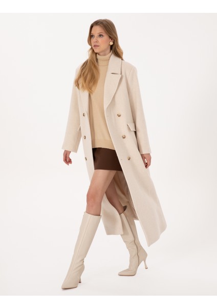 Kadın Ekru Kaşe Kaban 50314331-VR019