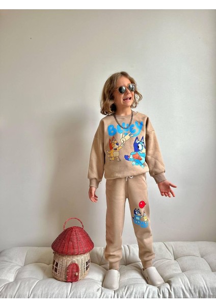 Erkek Çocuk Bluey Modelli 3 Iplik Şardonlu Eşofman Takımı
