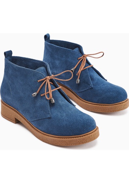Henna Hakiki Deri Kot Mavisi Bağcıklı Kadın Bot fiyatları