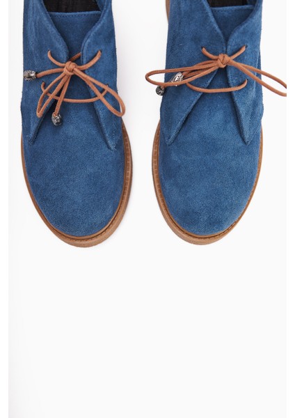 Henna Hakiki Deri Kot Mavisi Bağcıklı Kadın Bot fırsatları