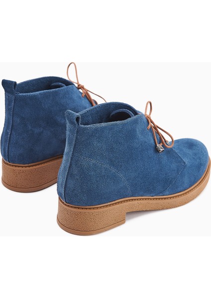 Henna Hakiki Deri Kot Mavisi Bağcıklı Kadın Bot indirimleri