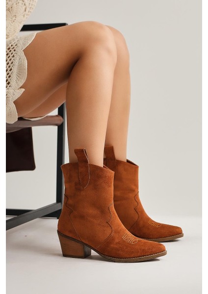 Joo Taba Süet Sivri Burunlu Nakışlı Western Bot