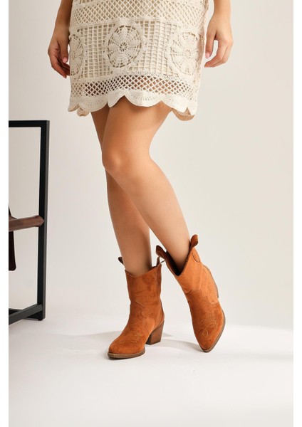 Joo Taba Süet Sivri Burunlu Nakışlı Western Bot fiyatları