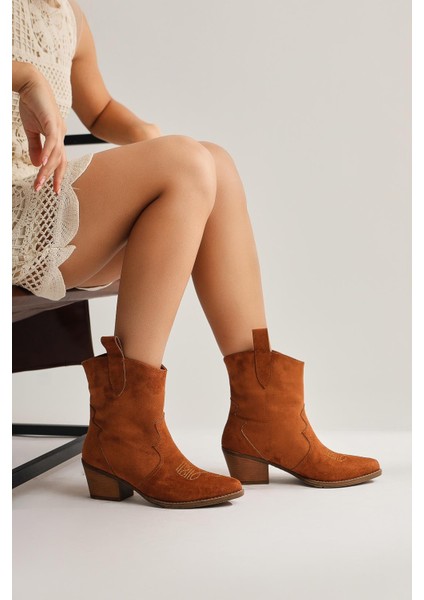 Joo Taba Süet Sivri Burunlu Nakışlı Western Bot fırsatları