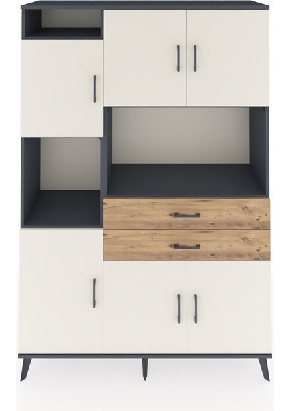 Hyperion Dolap 8 Raflı 2 Çekmeceli 6 Kapaklı 132X44X195 Antrasit-Aytaşı/çam