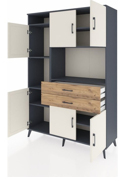 Hyperion Dolap 8 Raflı 2 Çekmeceli 6 Kapaklı 132X44X195 Antrasit-Aytaşı/çam modelleri